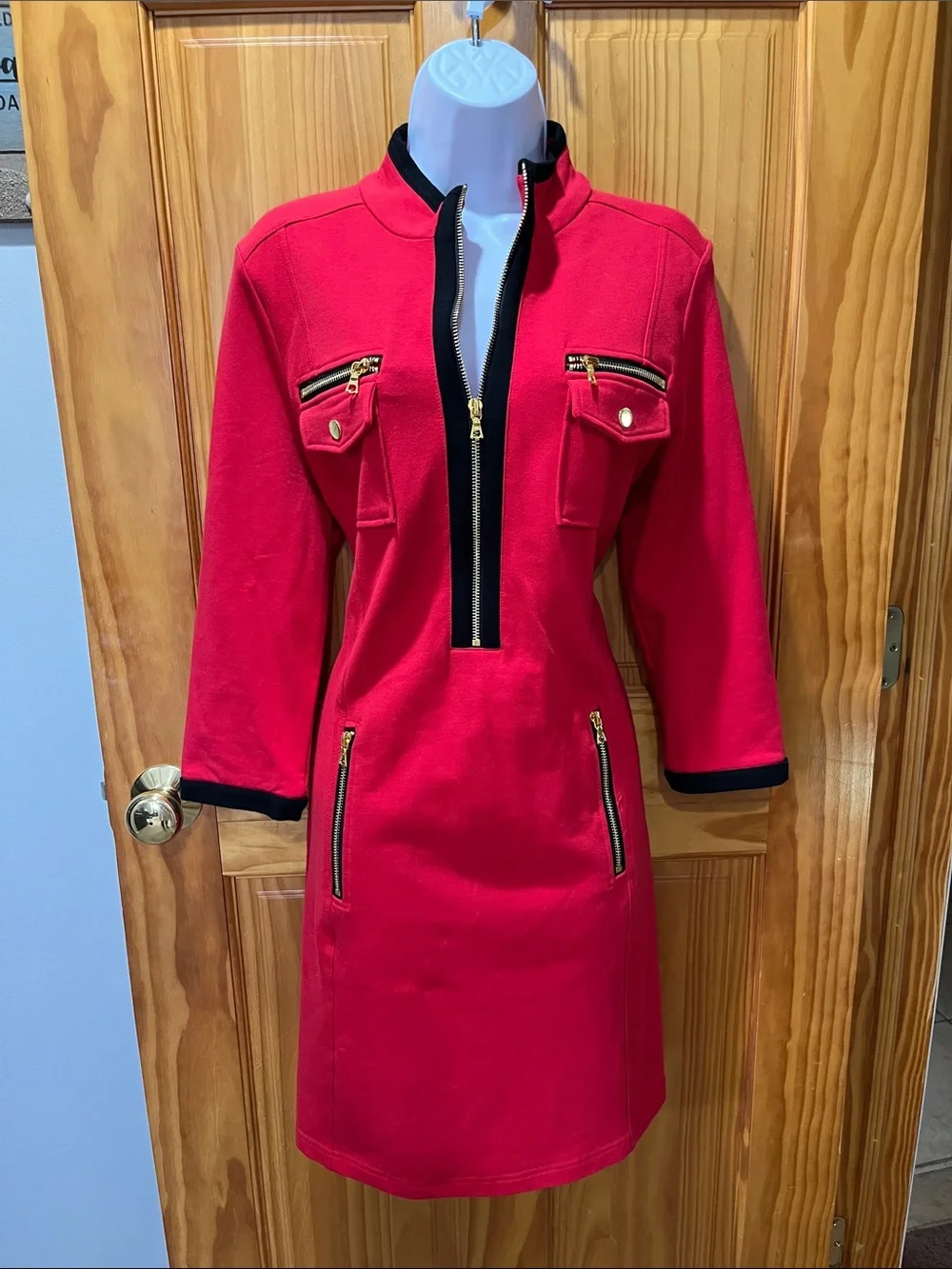 Beautiful Boston Proper Red Dress with pretty gold zipper detailing - Picture 2 of 10